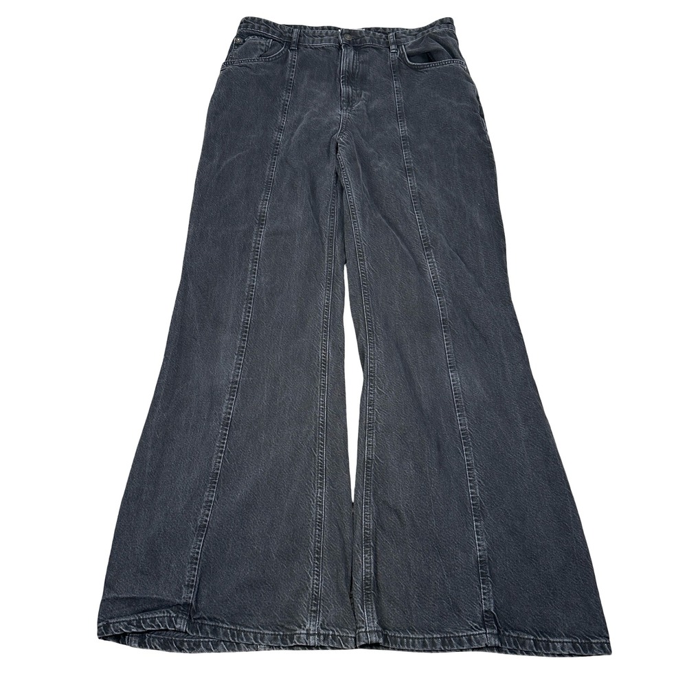 Free People We The Free Wallflower Mid Rise Flare Jeans Black Twisted Seam 31